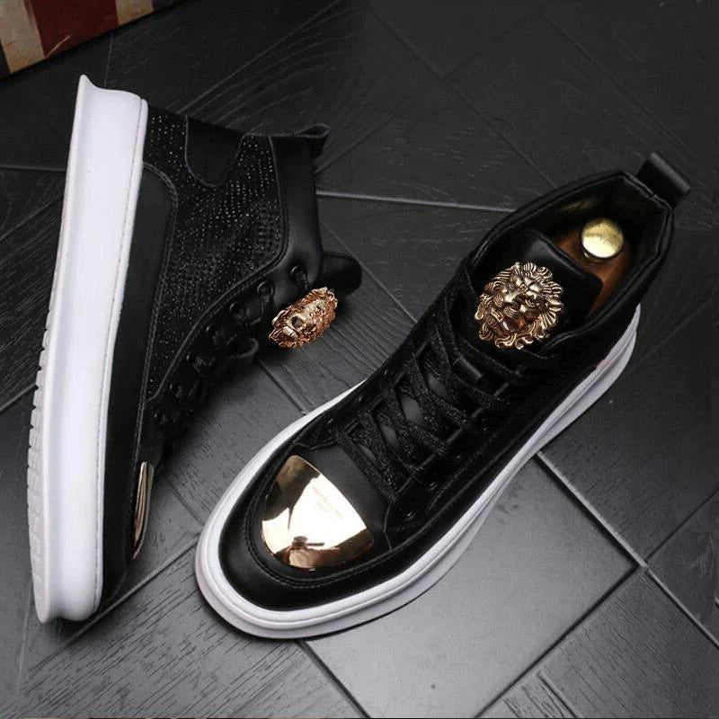 Visco Men's shoes Rhinestone Casual flats Platform ankle boots Motorcycle sneakers Zapatos Hombre A6