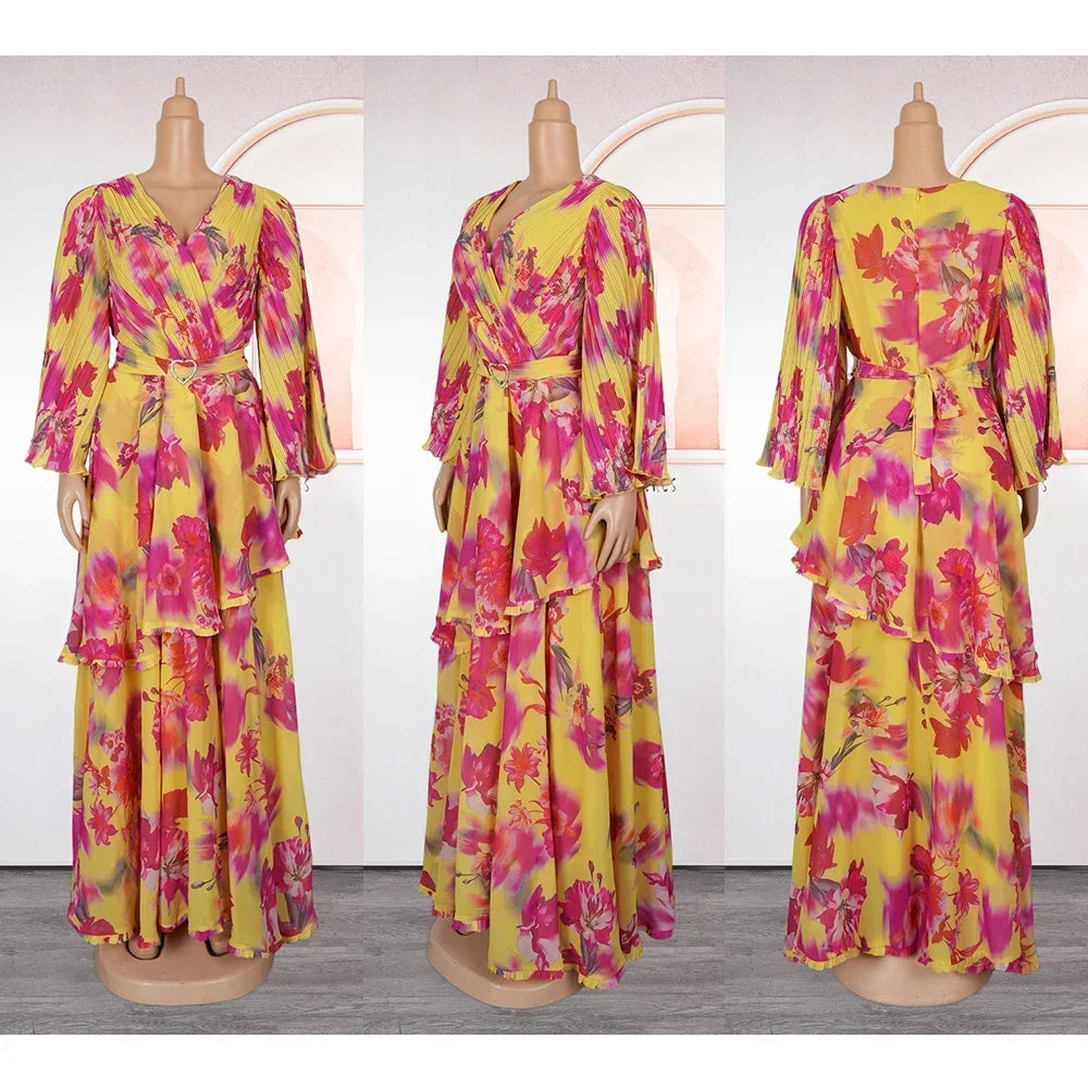 Maxy Elegant Dresses for Women New Summer Fashion Print Robe Plus Size Muslim Wedding Evening Party Long Dress