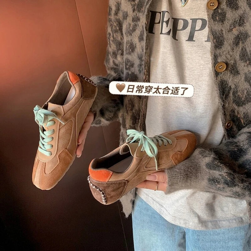 Maxy Japanese and Korean French flat casual shoes for women's spring and summer fashion lace up walking sports shoes women's shoes