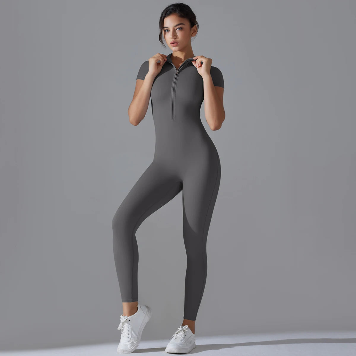 Maxy Yoga Set Women's Jumpsuits One-Piece Suit Zipper Short Sleeve Gym Push Up Workout Clothes Fitness Bodysuit Sportswear Tracksuit