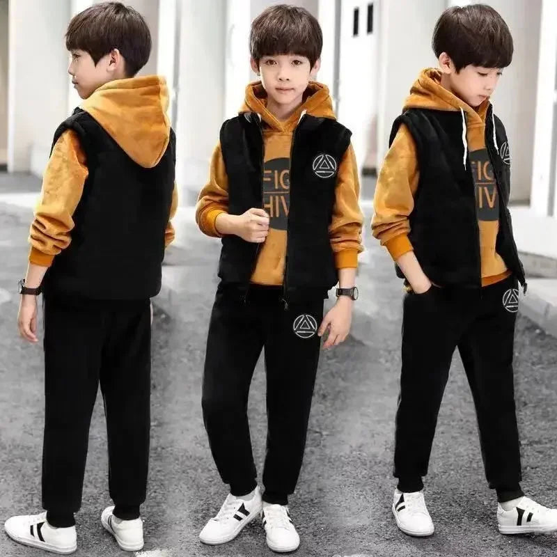 Maxy 2024 Winter Boys tracksuit Autumn Toddler Teenager Clothes Warm velvet jacket + Sweater + Pant Children Kids 8 9 10 11 12 year