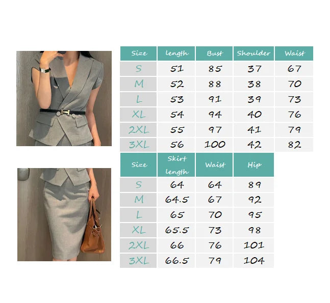 Amay Suit skirt women's summer new professional dress slim fashion short sleeve suit slim skirt two-piece suit