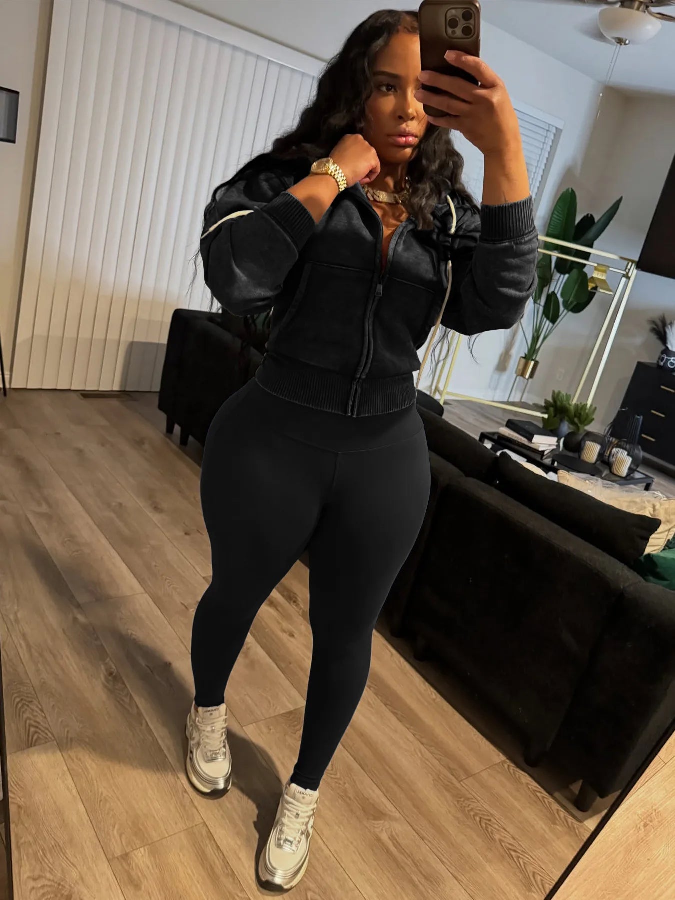 Maxy Koilu Casual Sporty 2 Piece Set Woman Autumn Trend Washed Style Drawstring Hooded Jacket+Solid Yoga Pants Daily Simple Tracksuit