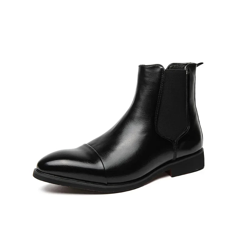 Visco Classic Black Men's Leather boots Comfortable High Top Pointed-Toe Slip-on Dress Shoes Man High-Quality Big Size 46 Chelsea boots