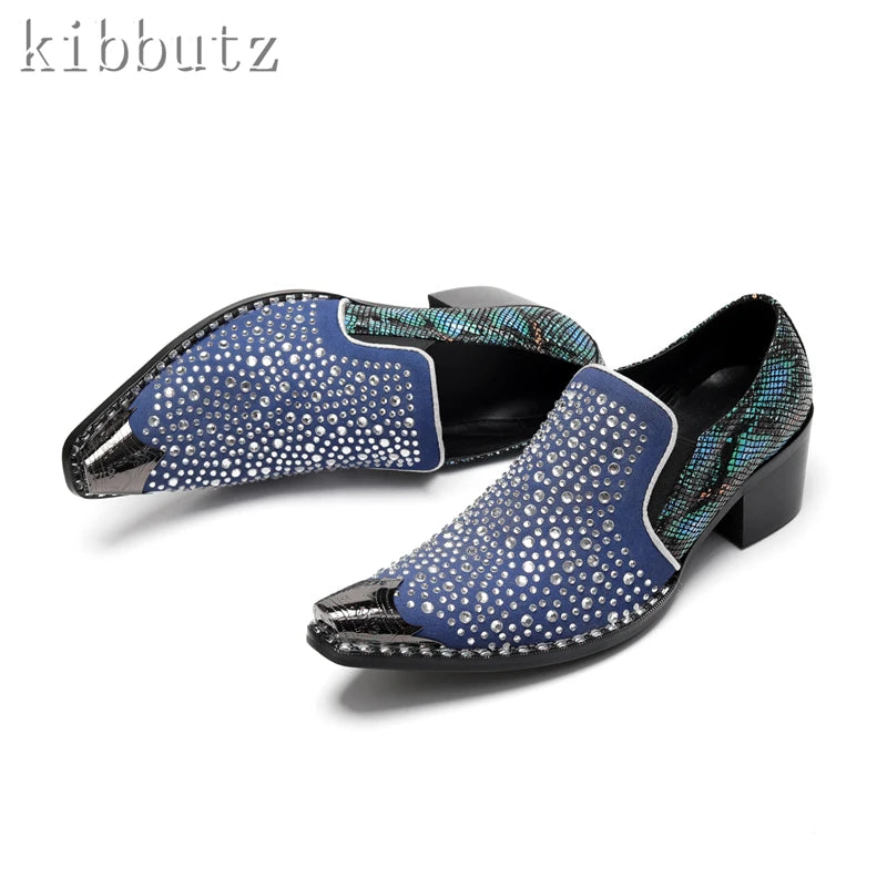 Vicso Luxury Bling Rhinestones Men Loafers Brand Design Metal Toe Prints Slip On Oxfords Shoes Male Wedding Party Dress Shoes