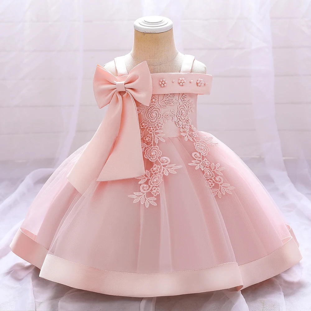 Maxy Baby Girl Baptism Newborn Photography Clothing Toddler Birthday Bow Summer Dress Kids Christening Children Princess Ball Gown