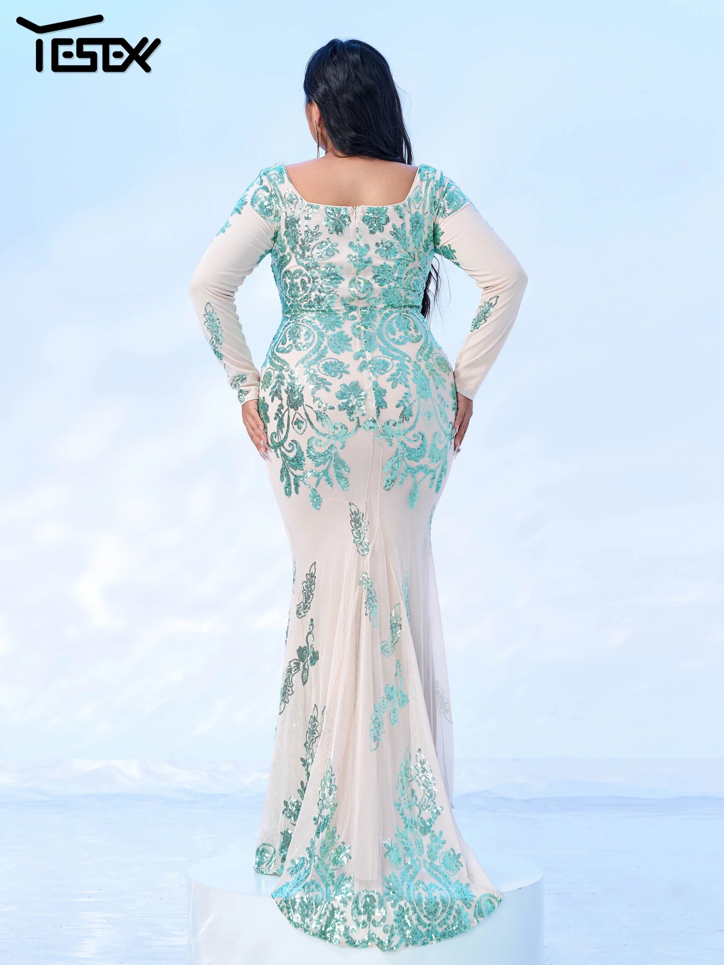 Maxy Yerex New Plus Size Green Long Sleeves Sequin Mermaid Evening Gown Graduation Wedding Birthday Party Formal Occasion Dresses