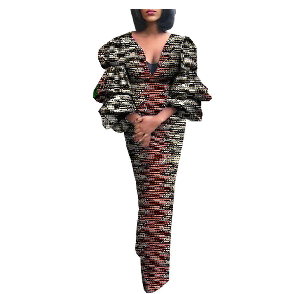 Maxy Elegant Party Dresses for Women Luxury African Ankara Prom Dress African Turkey V-neck Bodycon Robe Wedding Birthday Gowns