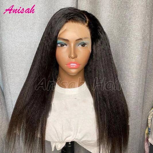 Maxy Kinky Straight Lace Front Wigs Human Hair Pre Plucked Glueless Human Hair Wigs Transparent Lace Frontal Wig For Women