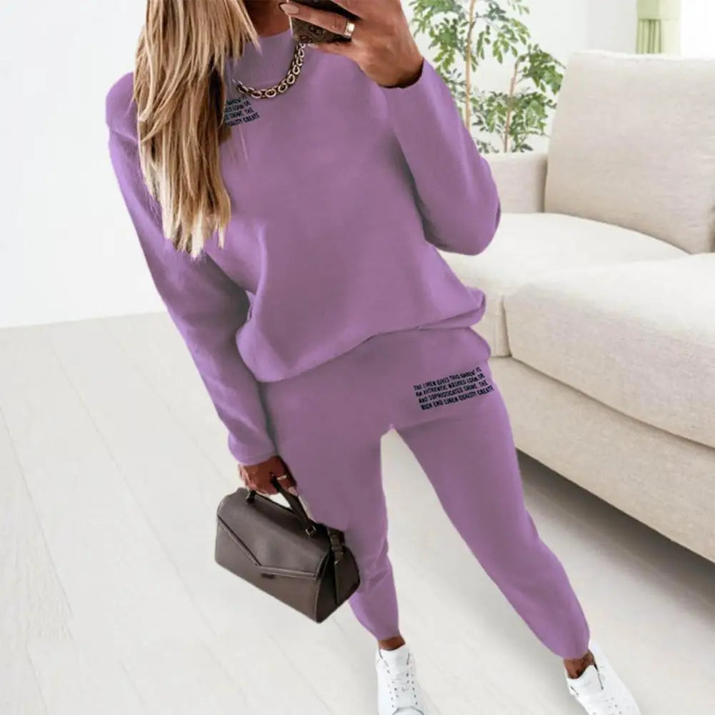 Maxy 2 Pcs/Set Women Top Pants Suit Sporty Two Piece Set Women Tracksuit Pullover Sweatshirt Sweatpants Set for Exercise
