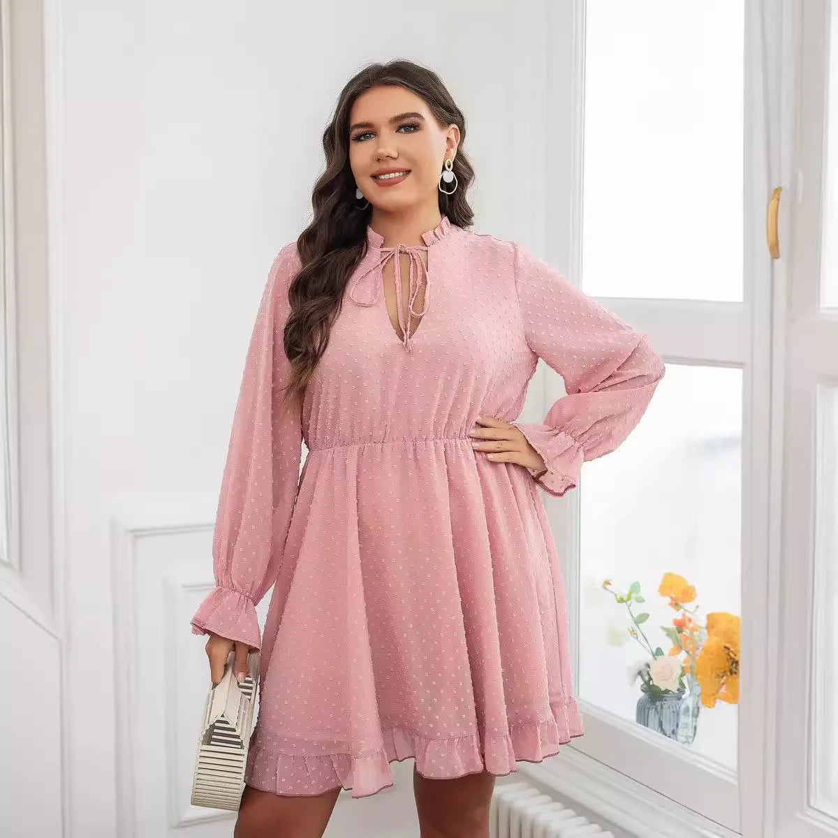 Maxy Women's New Oversized Short Sleeved V-neck Fashionable Slim Ruffled Waist Pink Short Dress Party Summer Elegantes Casual Y2k