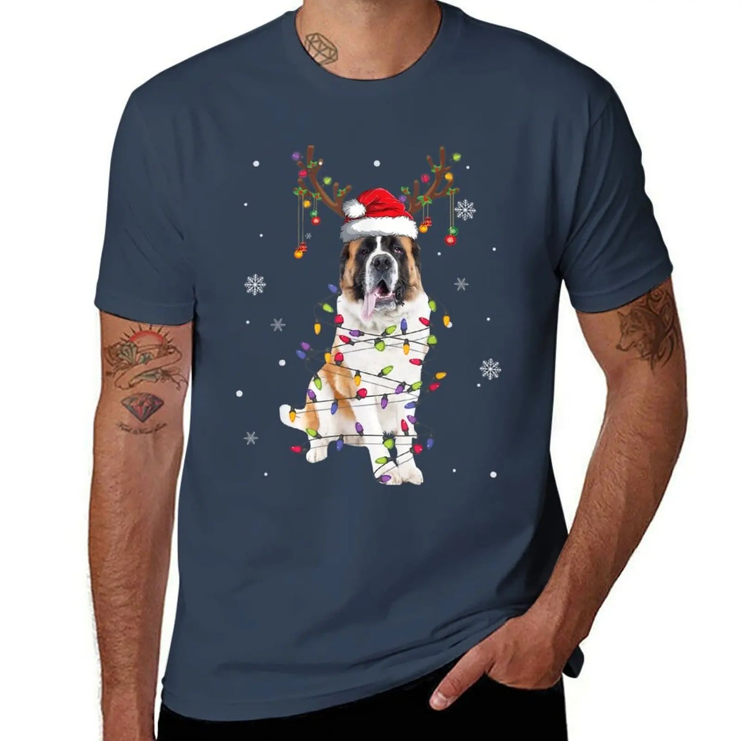 St Bernard Christmas Reindeer Santa Dog Lover Pajama T-Shirt korean fashion quick-drying summer clothes tees clothes for men