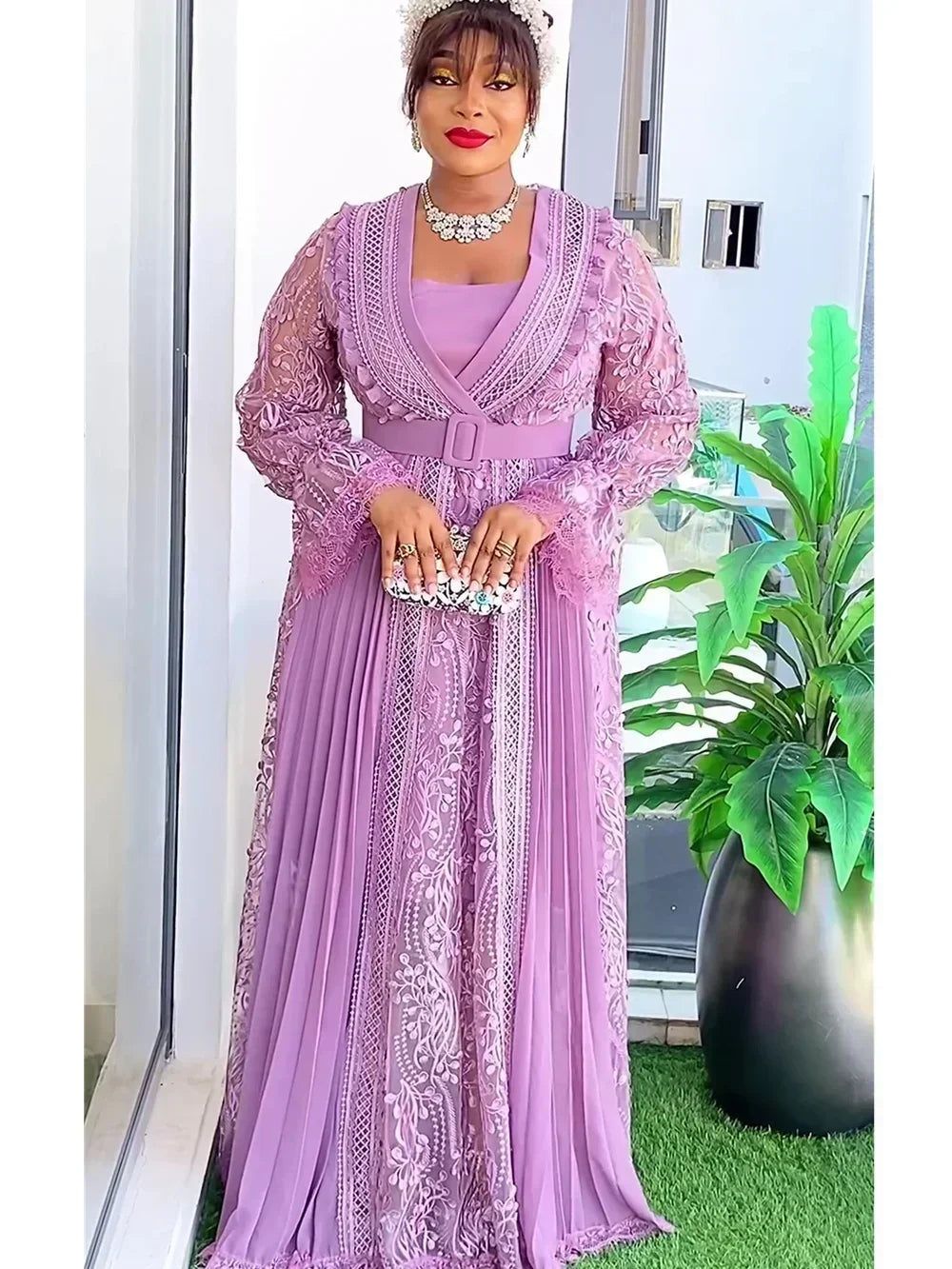 Maxy Plus Size Party Dresses for Women Fashion Dashiki Ankara Lace Wedding Gowns Elegant Christmas Muslim Dress