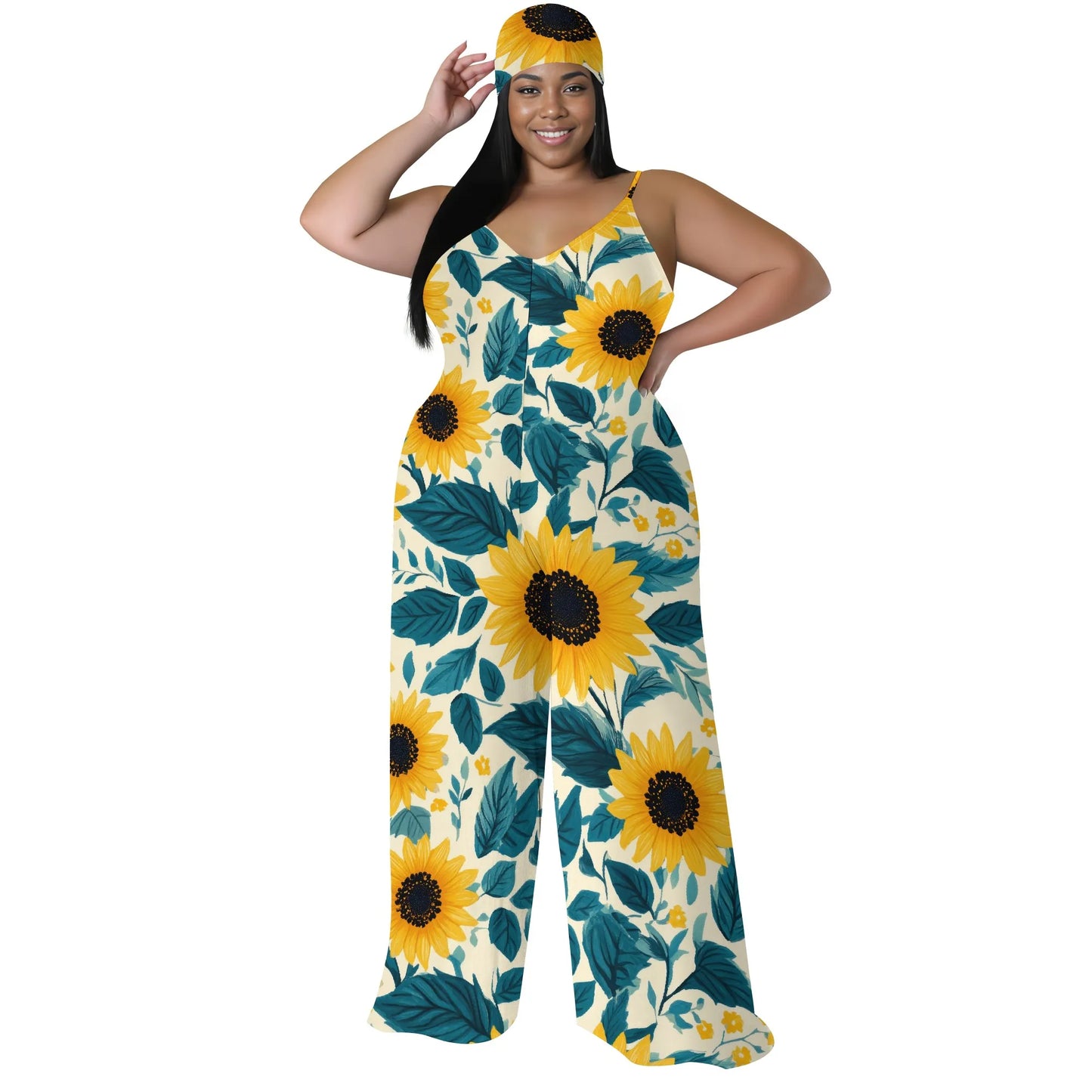 Maxy Luxurious Floral Halter V-Neck Maxy Dress - Women's Elegant Chic Party Resortwear Evening Beachwear Summer (with headscarf)