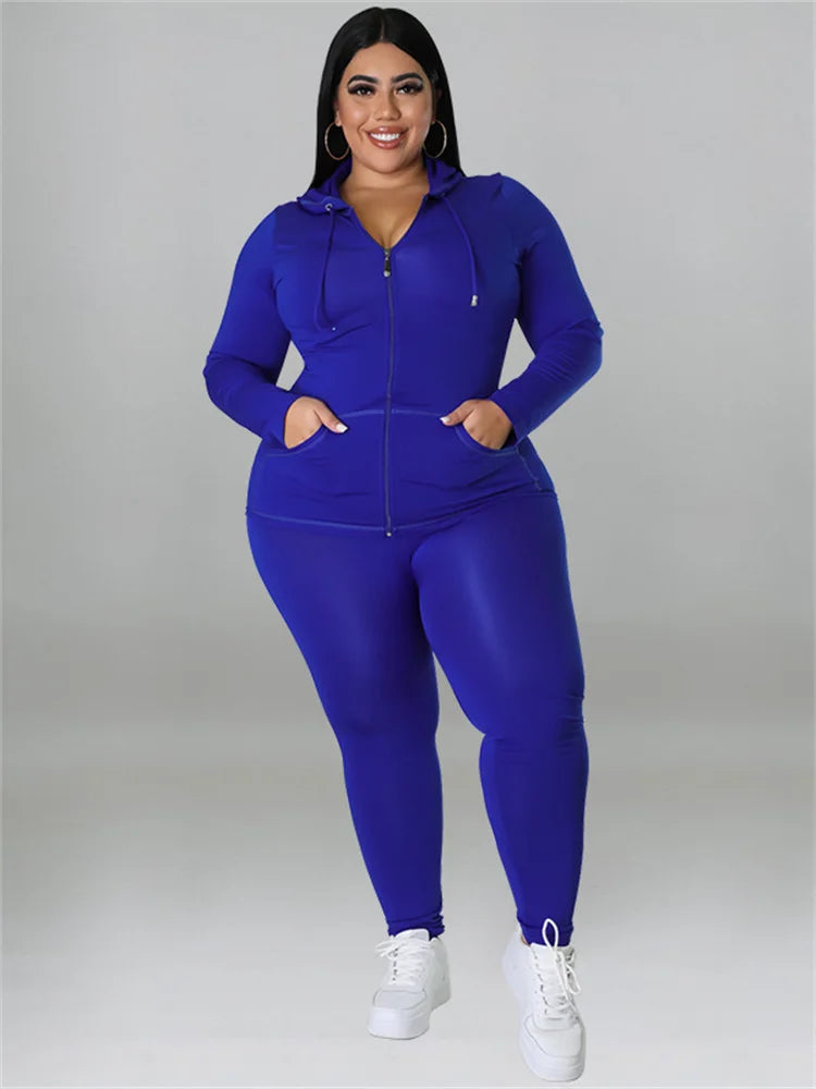 Wmstar Plus Size Two Piece Outfits Women Hoodies Sweatsuit Leggings Pants Sets Solid Stretch Matching Wholesale Dropshipping New