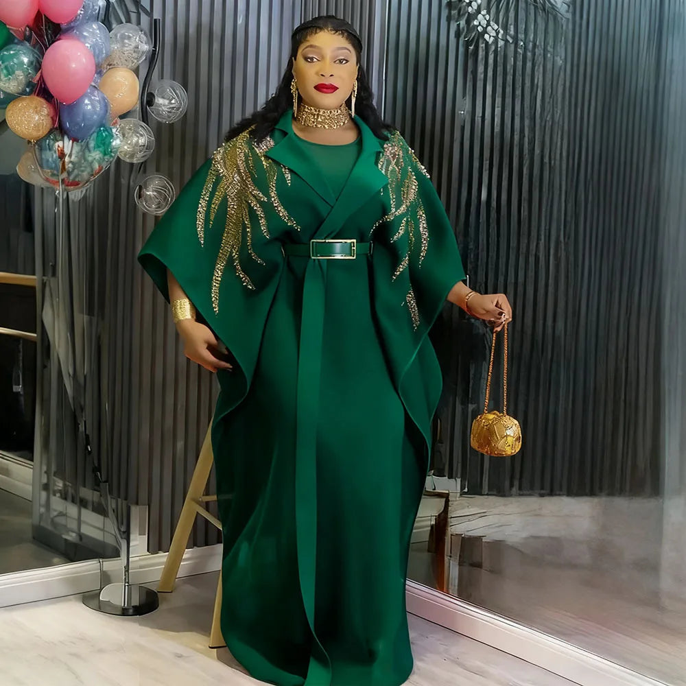 Maxy Luxury African Dresses for Women Plus Size Boubou Two Piece Set Africa Clothes Crystal Dashiki Long Dress Party Evening Gowns