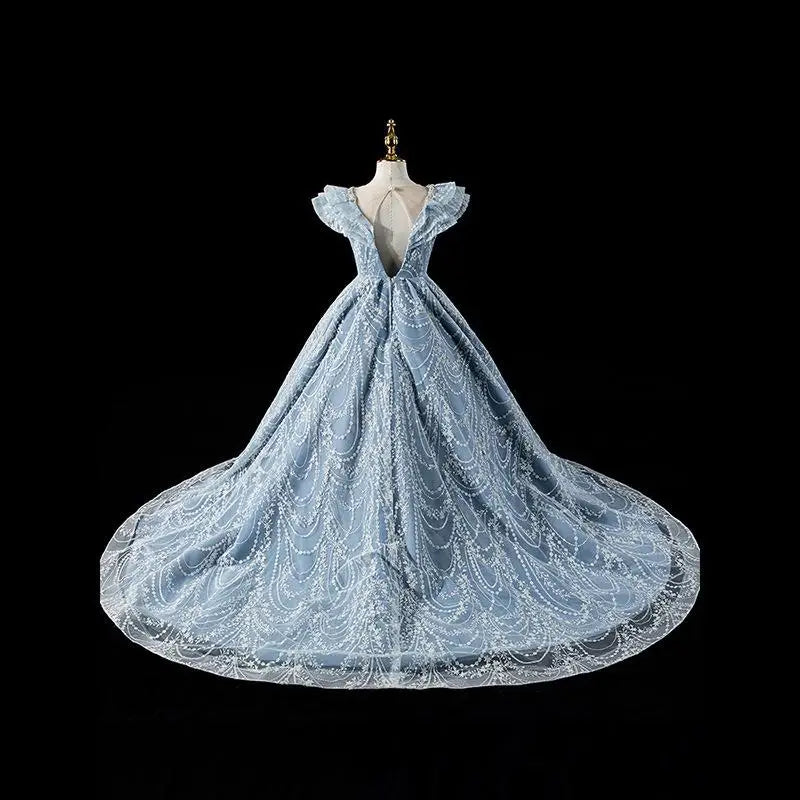 Maxy Princess Kids Pageant Evening Gowns Lace Flower Girl Sequins Dress Weddings Birthday Party Robe For Girls First Communion Dresses