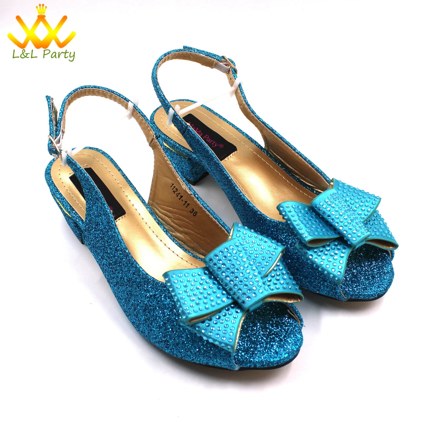 Maxy New Design Specials Italian Women Shoes Matching Bag Set in Sky Blue Color Comfortable Heels with Appliques for Wedding