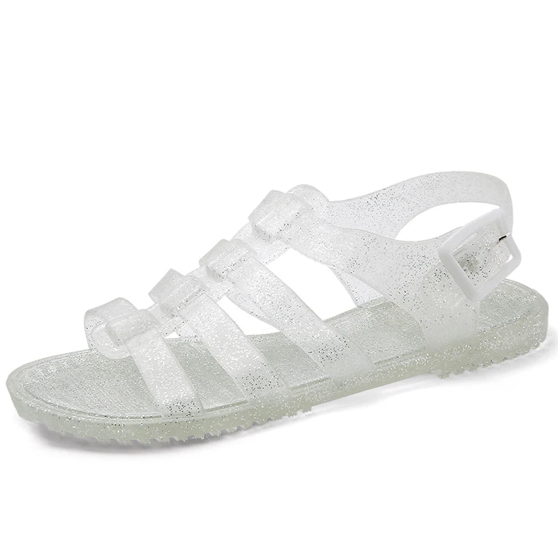 Women Clogs Jelly Sandals Home Non-slip Summer Hole Shoes Female Flat Slippers Plastic Female Girls Cool Hollow EVA Garden Shoes