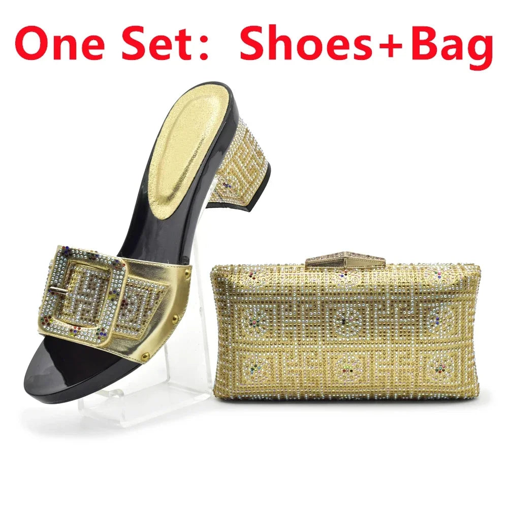 Maxy New Design Italian Matching Shoes and Bag Set Ladies Italian Shoes and Bag Set Decorated with Rhinestone Nigerian Women Pumps