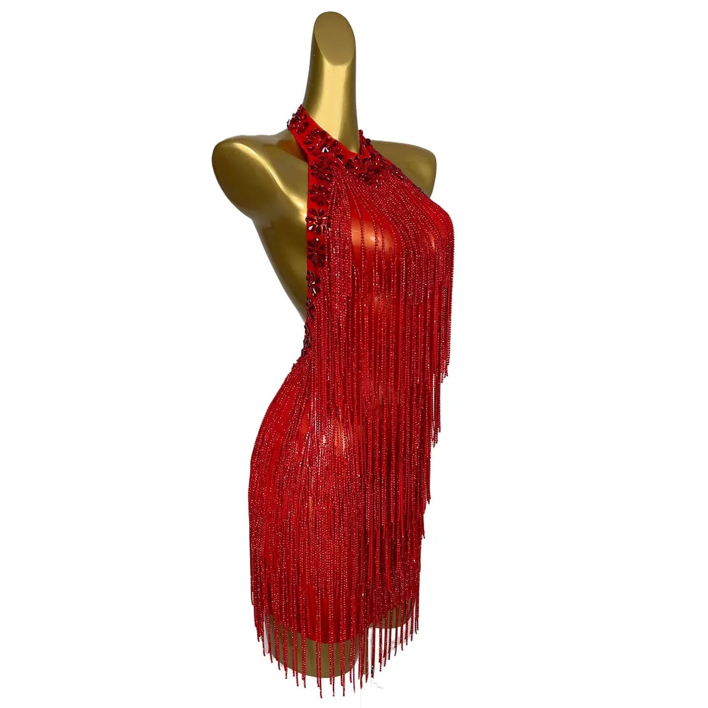 Maxy Fashion Party Prom Red Gown Birthday Party Celebrate Short Dress Women Sparkly Rhinestone Chain Backless Dress Singer Show Wear