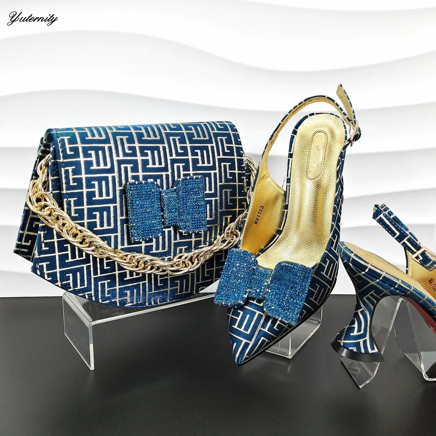 American Style Rhinestone Woman Shoes and Bags Set Latest Italian High Heels Sandals Shoes And Purse Set For Party