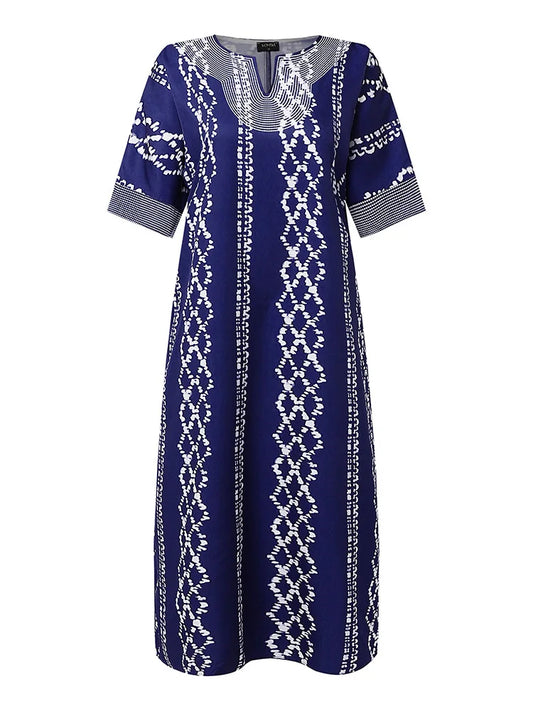 Maxy Plus Size 5XL VONDA Autumn Bohemian Printed Dress Women Vestidos Casual Half Sleeve Maxi Sundress Simple Elegant Long Robe