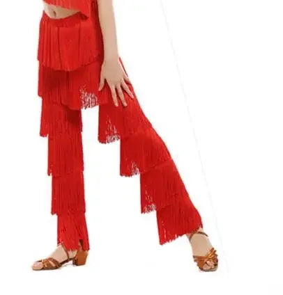 Maxy Fringe pants milk silk practice performance female leg length adult dance pants female Latin dance skirt