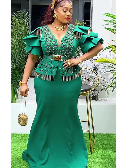 Maxy Plus Size African Party Dresses for Women 2024 New Fashion Wedding Evening Gown Elegant Dress