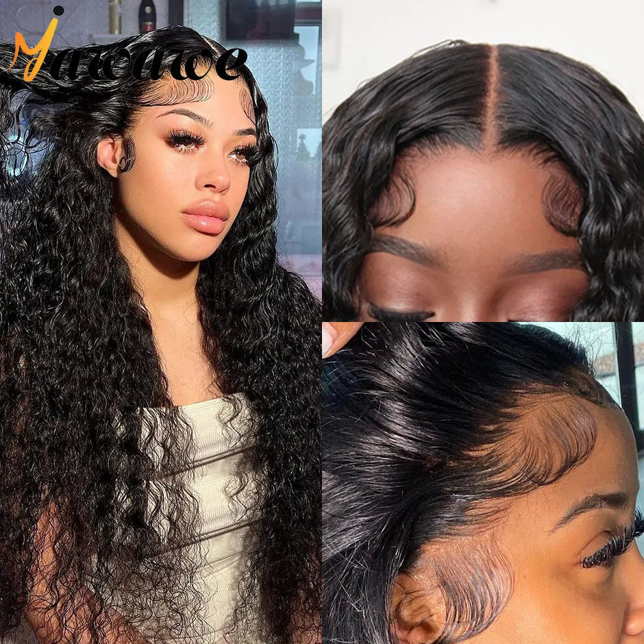 Maxy Pre-Bleached Glueless Wig Human Hair Ready To Wear Water Wave Pre-plucked Lace Frontal Wigs For Women Curly HD Lace Wigs