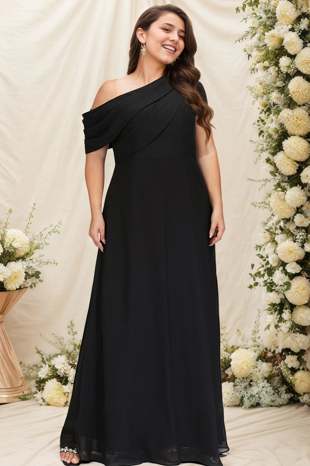 Maxy Women's Off Shoulder Chiffon Plus Size Dress Elegant Evening Casual Crew Neck Party Wedding Guest Summer Maxy Dresses
