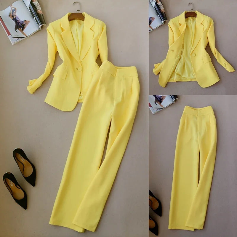 Maxy High-quality European and American Fashion Brand New Spring Suit Female Long-sleeved Suit High Waist Wide Leg Pants