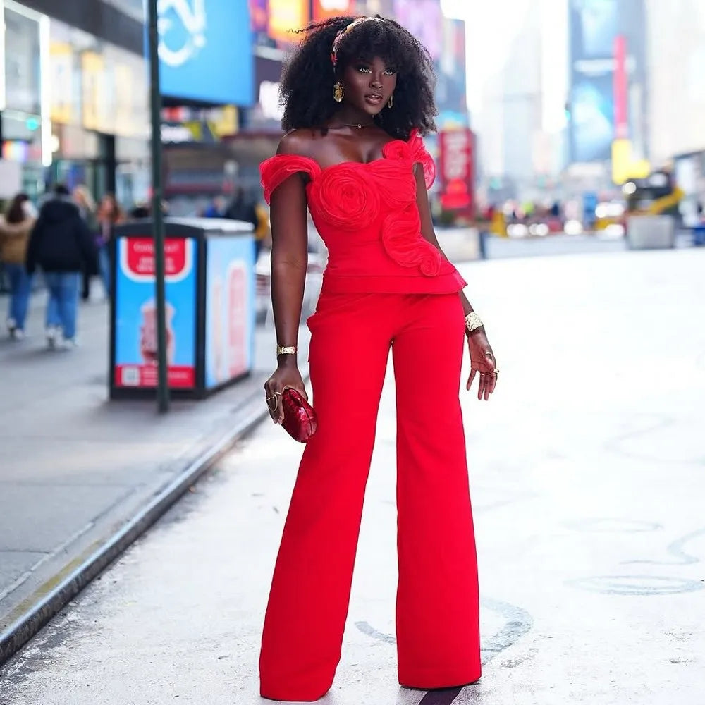 Christmas Women Jumpsuits Off The Shoulder Draped Sheath Two Pieces Dresses Party Evening New Year Vestidos Aso Ebi Prom Gowns