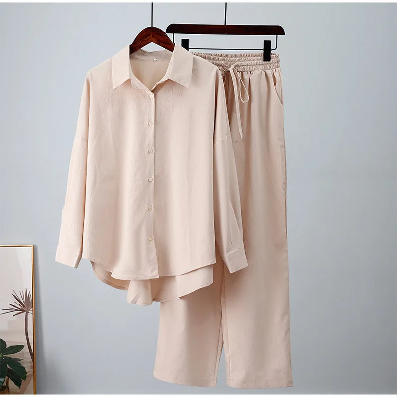 Maxy Wide Leg Pants Set Two Piece Set Women Vintage Maxi Shirt Suit Stylish Set Casual Loose Work Streetwear Y2k Holiday Outfits
