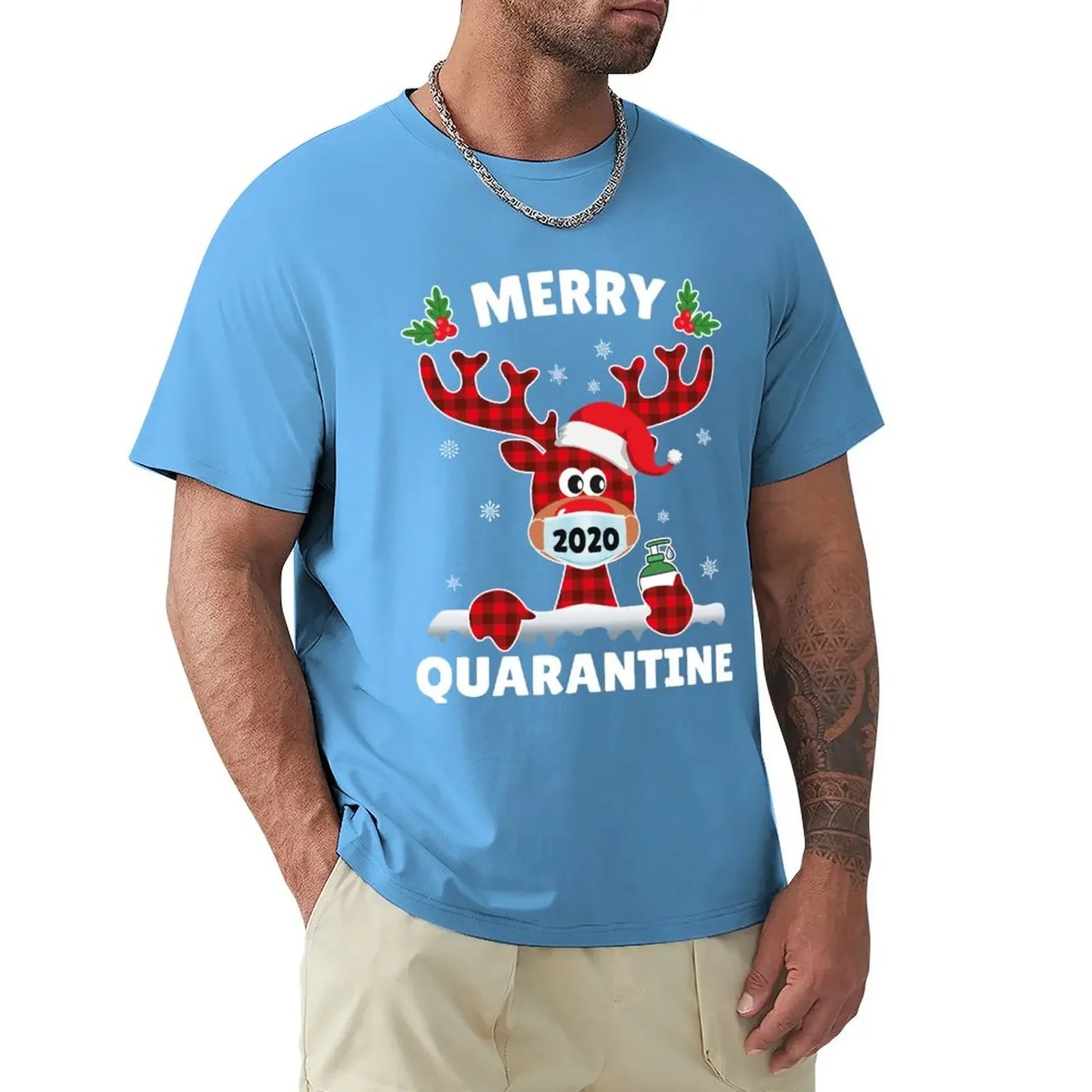 Merry Quarantine Christmas 2024 Max Reindeer Mask Family Pajamas T-Shirt summer clothes animal Prin for boys clothes for men