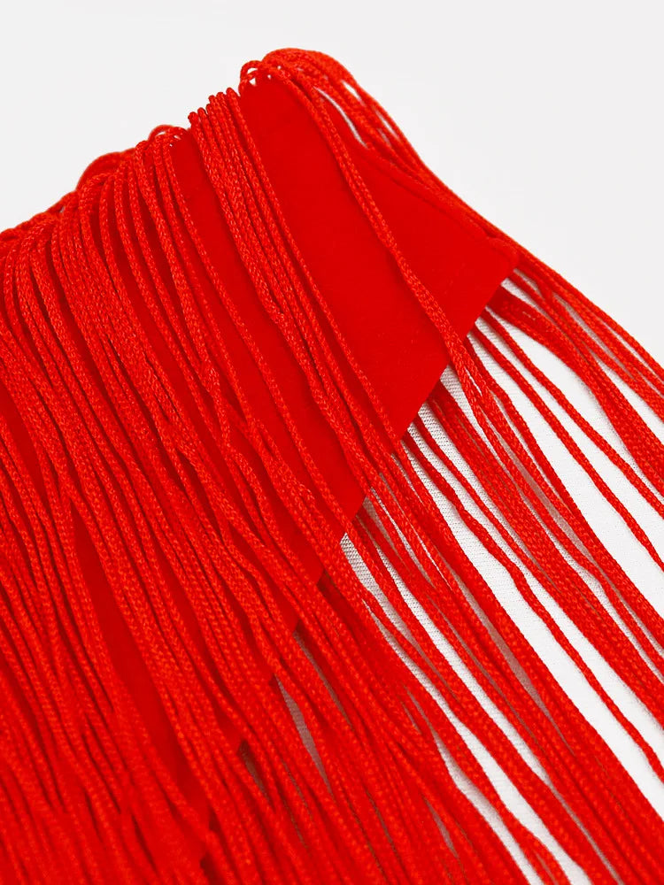 Maxy Plus Size Tassel Sleeveless Elegant Dress Female Luxury Dinner Prom Women Solid Fringed Robe Fashion Large Size Evening Dress
