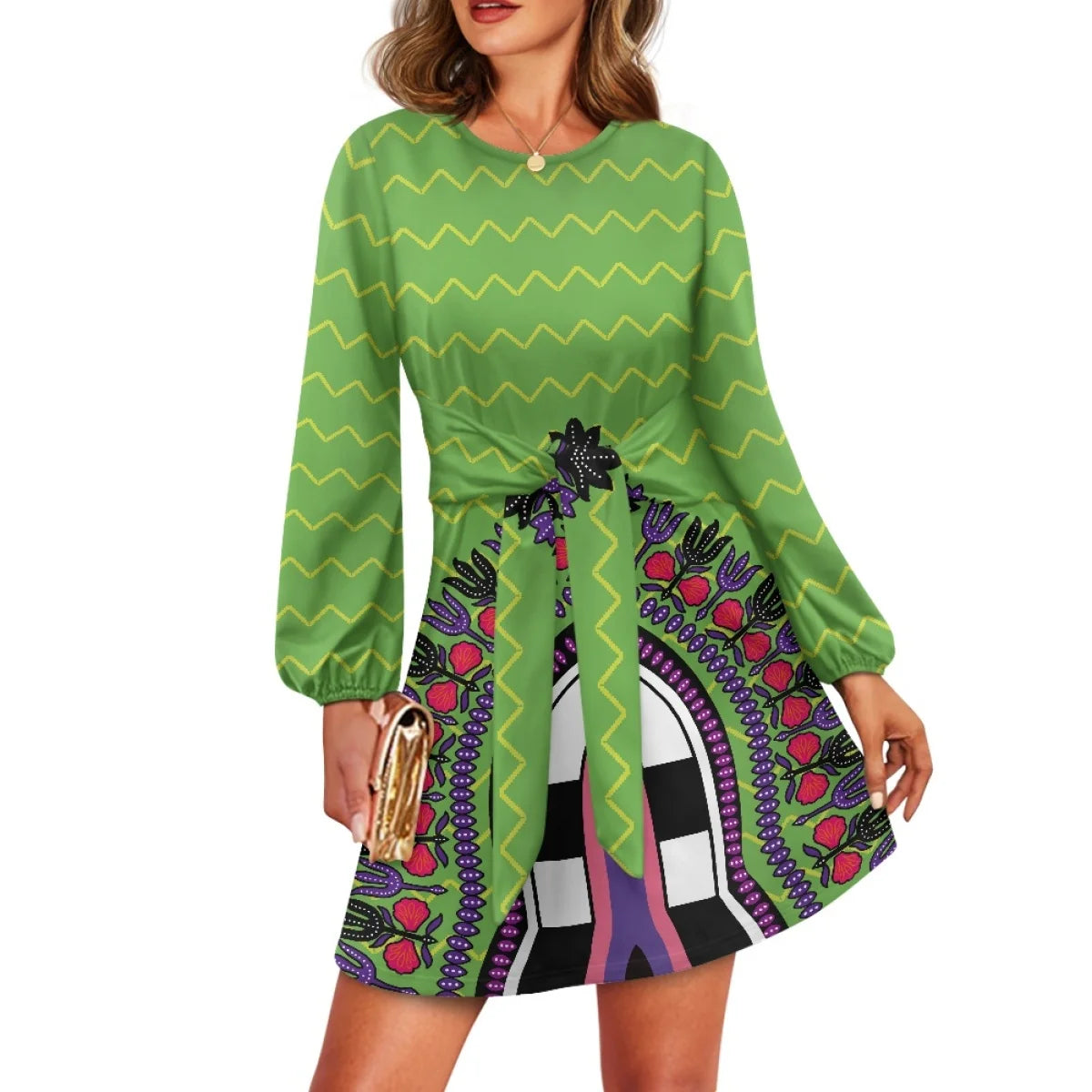 Maxy O neck women trumpet sleeve dress Polynesian tropical style women formal elegant evening dress