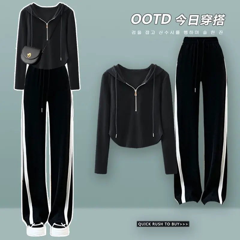 Maxy New Student Style Casual Thin Light Mature Design Sense Top Suit Spring Women's Small Sports Pants Two-piece Suit