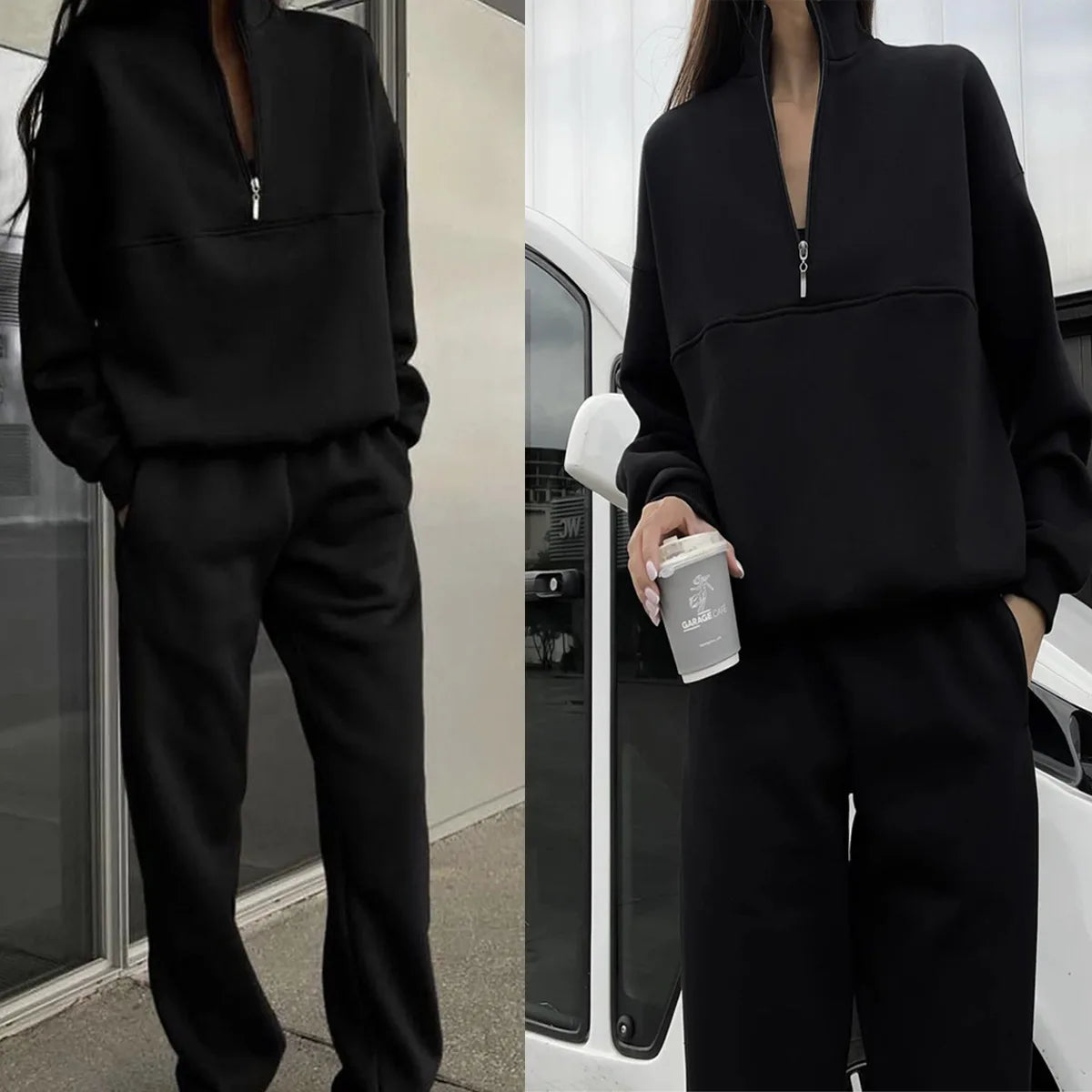 Maxy Women's Tracksuit Suit Autumn Fashion Half Zipper Stand Collar Hoodie Sweatshirts Two Pieces Casual Sportswear Long Pant Sets