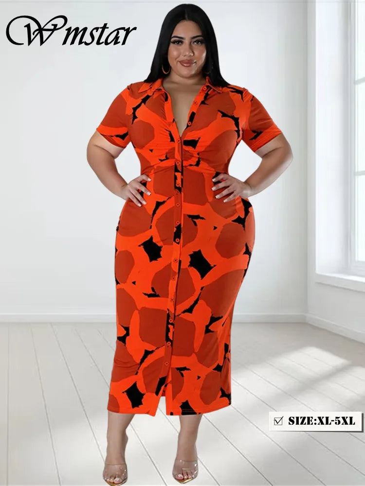 Wmstar Plus Size Dresses for Women Printed Elegant Button Maxi Shirts Dress New in Summer Clothes Wholesale Dropshipping 2024