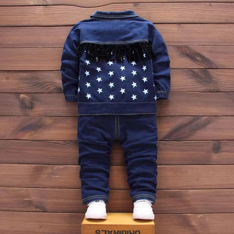 Visco 3PCS Denim Suit Fashion Spring Autumn Long Sleeve Jacket Outwear Cotton Shirt+Pants Outfits Baby Boys Girls Clothes Sport Set