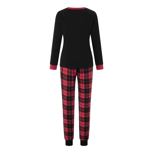 Maxy Christmas Family Pajamas Matching Set, Long Sleeve Letters Print T-shirt with Plaid Pants Sleepwear Loungewear