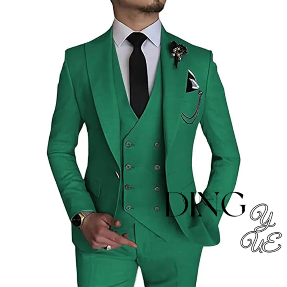 Visco Men Business Blazers Jacket Vest Trousers High End Wedding Party Groom Suit 3 Pieces Sets Coat Pants Big Size Dress