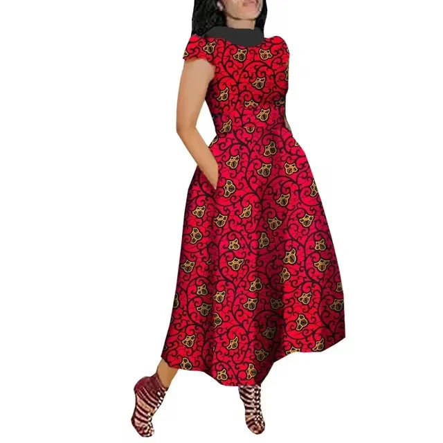 Maxy African Maxy Dress for Women Private Custom V-Back Short Sleeve Turn-down Collar Plus Size Casual Dress Ankara Attire Party Prom