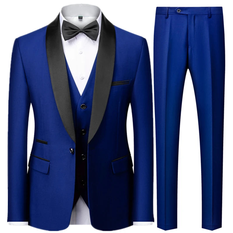 Visco Men's British Style Slim Suit 3 Piece Set Jacket Vest Pants / Male Business Gentleman High End Custom Dress Blazers Coat  S-6XL