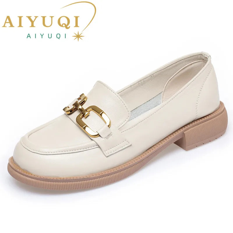 Maxy Women Loafers Shoes New Genuine Leather Spring Shoes British Style Large Size Slip-on Footwear Woman