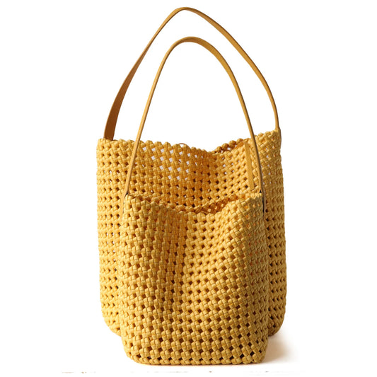 Maxy NEW Hollow woven silk and satin with cowhide women's bag large capacity tote bag hand-heeled shoulder armpit bag bucket bag