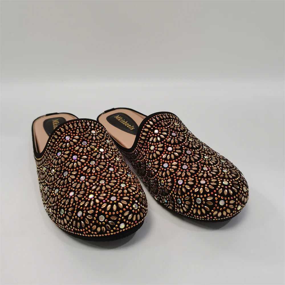 Maxy Fashion Women Flats Shoes Rhinestone Slip On Ladies Flats Half Slipper's Comfort Single Shoes