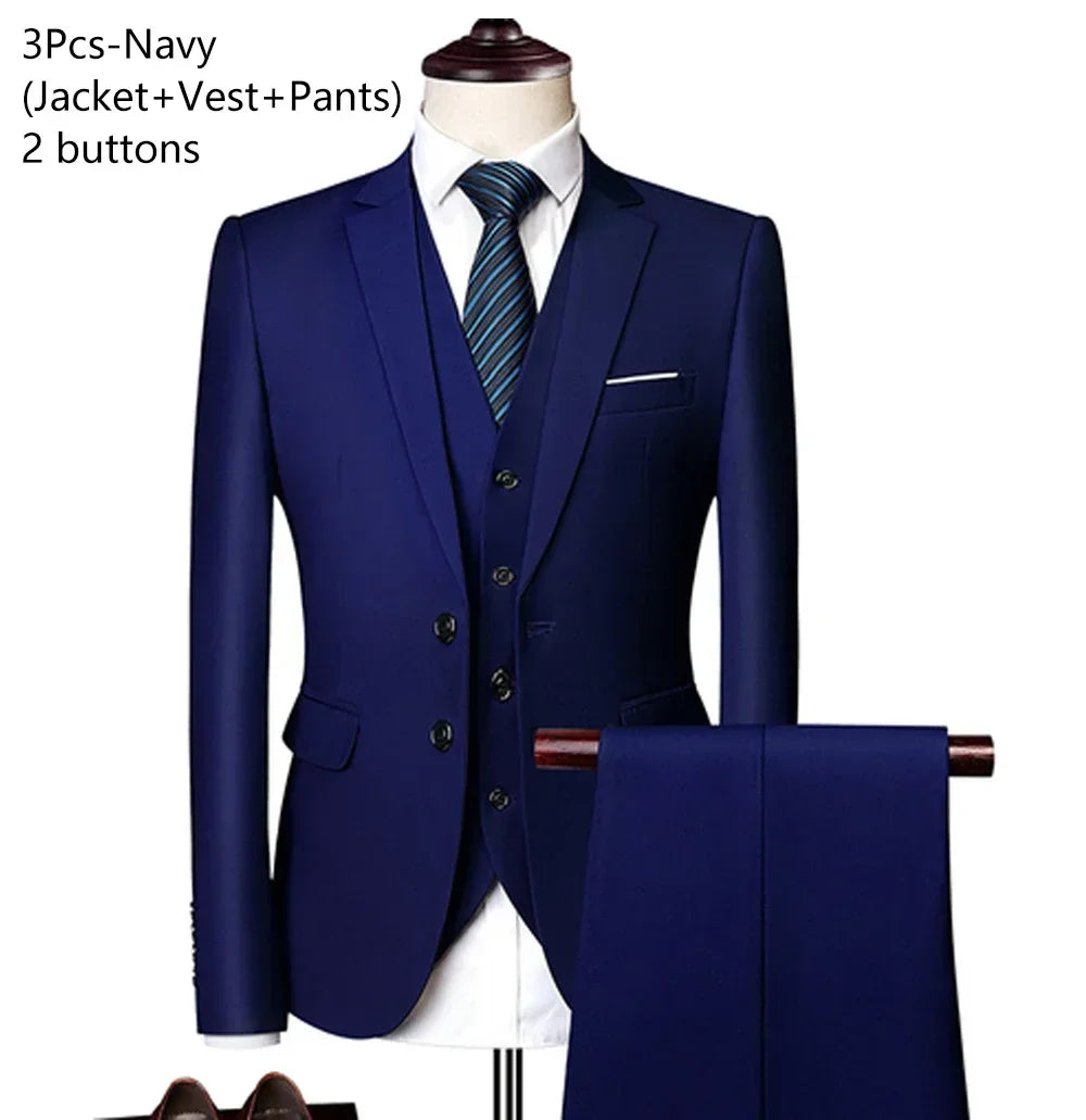 Visco Men Suits For Business Wedding Blazers 2 Pieces 3 Sets Elegant Full Vest Pants Coats Formal Jackets Luxury