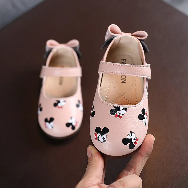 Maxy Disney Mickey Mouse Baby Toddler Shoes Spring Summer children Cartoon Leather Shoes Girls Bow Princess Shoes Cute Sandals